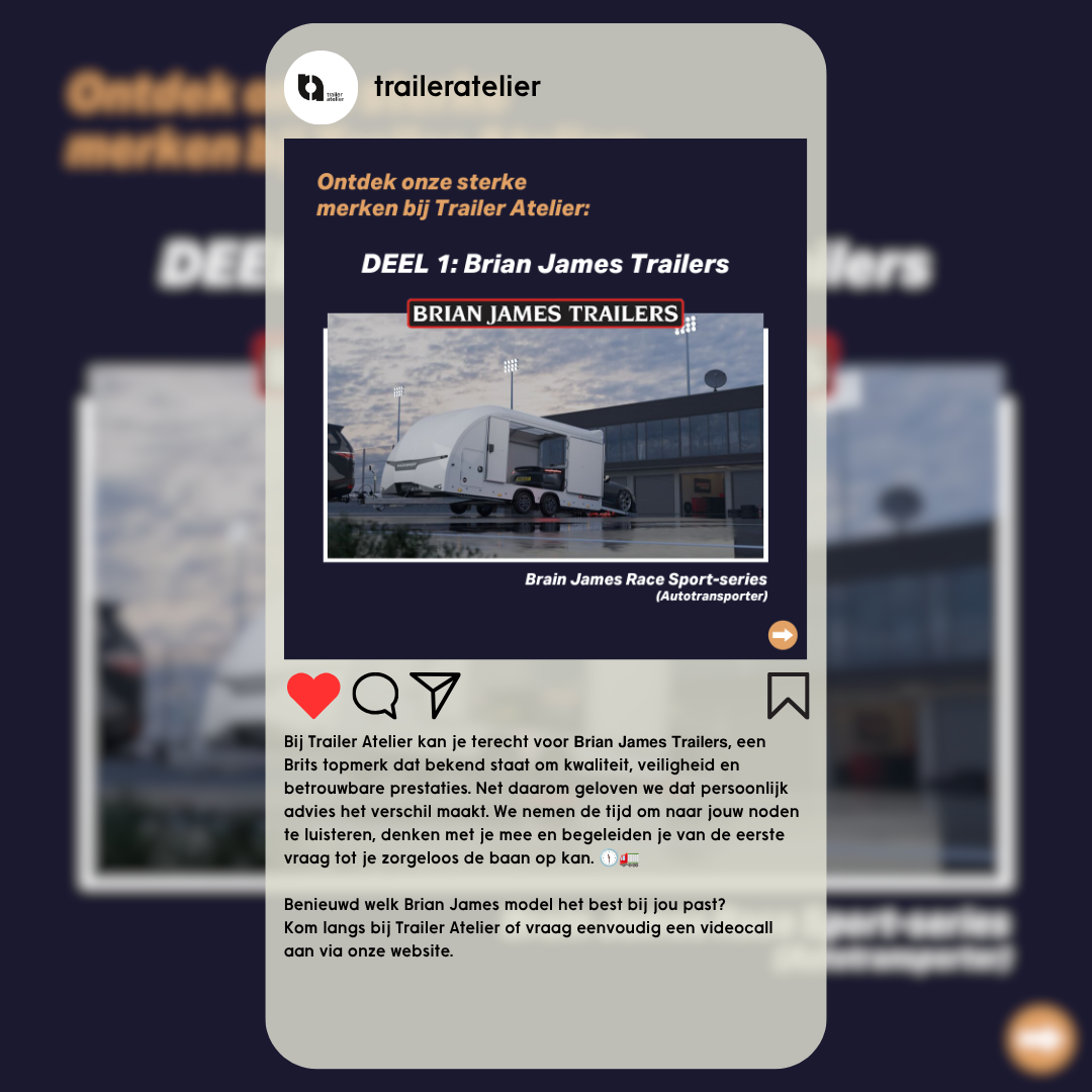 Sociale media carousel Trailer Atelier – slide 1